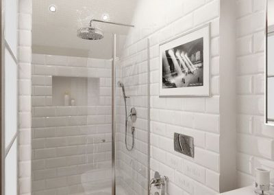 Baño blanco - Metro - suelo marrón