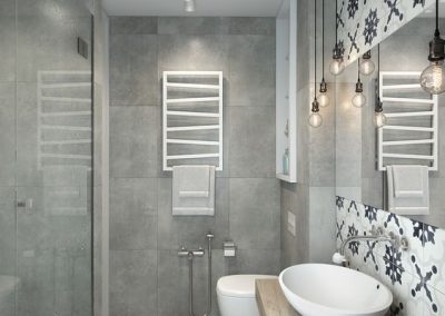Baño gris - Combinación pared con suelo ducha