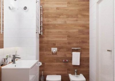 Baño color blanco - suelo y pared marrón